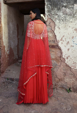 Ishika coral pink embellished anarkali and dupatta