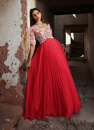 Ishika coral pink embellished anarkali and dupatta