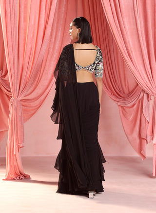 Mia black stitched ruffle saree and blouse