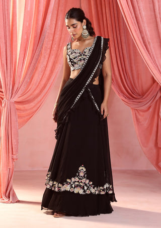 Nataliya black pre-stitched lehenga saree set