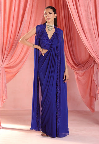 Alena electric blue stitched saree and jacket set