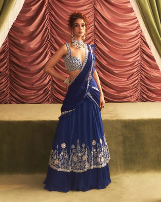 Jalebi bai electric blue pre-draped lehenga saree and choli