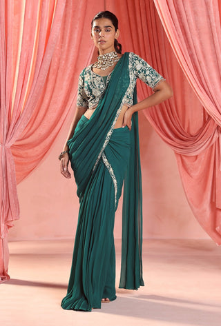 Nyna emerald green stitched saree and blouse