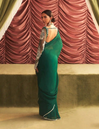 Anjali emerald green choli, organza saree and petticoat