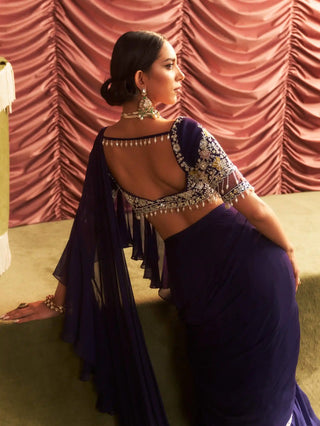 Pushpa purple choli and pre-draped ruffle saree