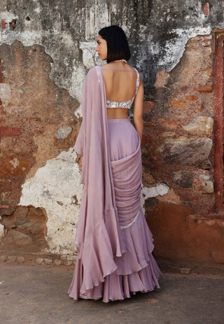 Niharika lilac pre-stitched ruffle saree and blouse - Niharika lilac pre-stitched ruffle saree - Seema Thukral - Available at Mrs. G