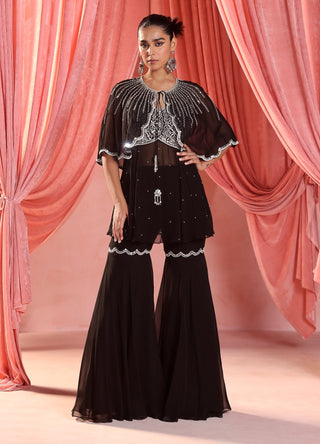 Noor black embellished cape and gharara set