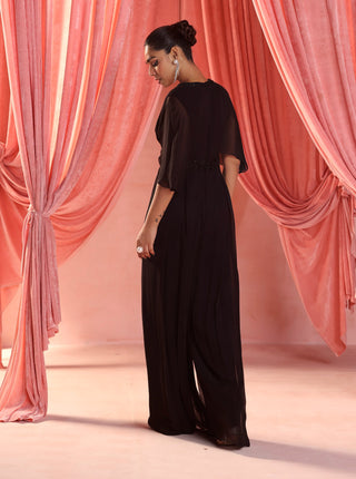 Elnora black draped pleated jumpsuit