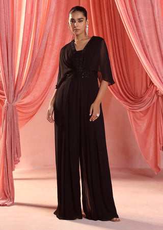 Elnora black draped pleated jumpsuit