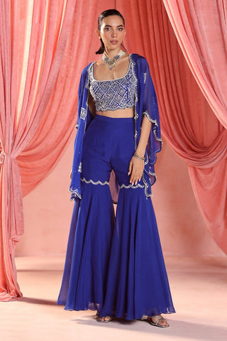 Eliza electric blue gharara and cape set