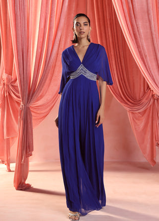 Emily electric blue draped jumpsuit