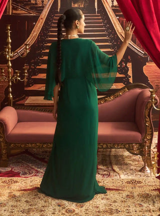 Sapna emerald green embellished draped dress