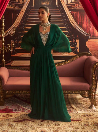 Sapna emerald green embellished draped dress