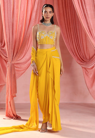 Nina mustard yellow draped skirt and blouse