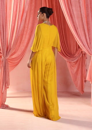 Lara mustard yellow pleated jumpsuit