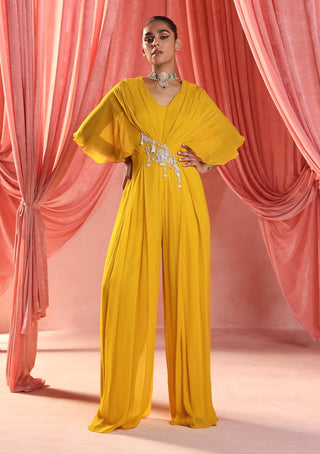 Lara mustard yellow pleated jumpsuit