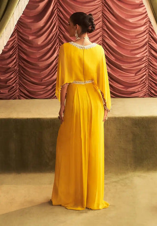 Manju yellow embellished draped jumpsuit