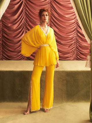 Prerna yellow embellished peplum and pants