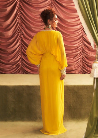 Kavita yellow embellished draped full length dress