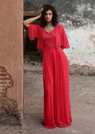 Niyati coral pink pleated jumpsuit - Niyati coral pink pleated jumpsuit - Seema Thukral - Available at Mrs. G