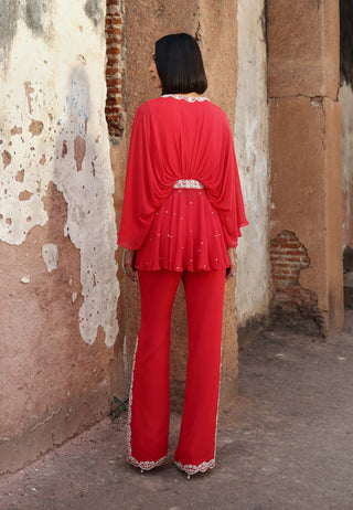 Aditi coral pink peplum top and flared plants