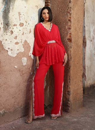 Aditi coral pink peplum top and flared plants