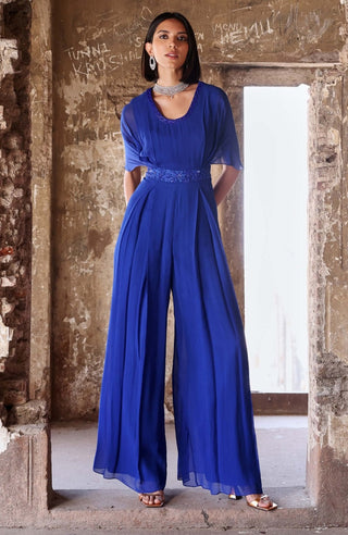 Alessia electric blue pleated draped jumpsuit - Alessia electric blue pleated draped jumpsuit - Seema Thukral - Available at Mrs. G