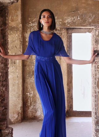 Alessia electric blue pleated draped jumpsuit - Alessia electric blue pleated draped jumpsuit - Seema Thukral - Available at Mrs. G