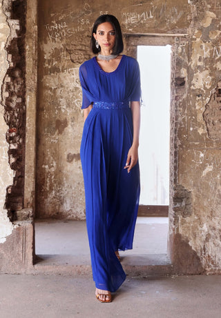 Alessia electric blue pleated draped jumpsuit - Alessia electric blue pleated draped jumpsuit - Seema Thukral - Available at Mrs. G