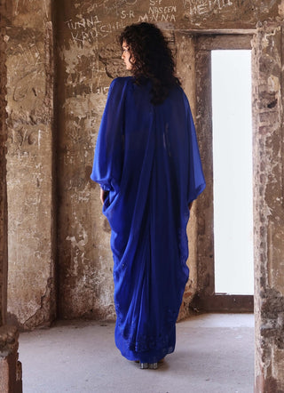 Myra electric blue cape with draped skirt and choli