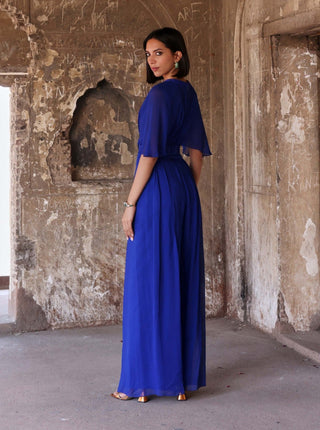 Audrey electric blue pleated draped jumpsuit