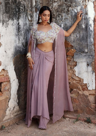 Miranda lilac embellished cape with choli and skirt