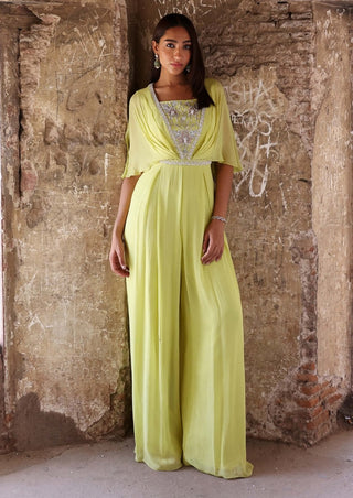 Renell neon green pleated draped jumpsuit - Renell neon green pleated draped jumpsuit - Seema Thukral - Available at Mrs. G