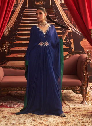 Mohini electric blue embellished draped kaftan