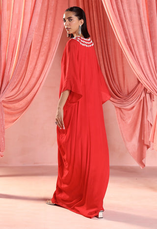 Layla red draped embellished kaftan