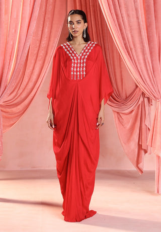 Layla red draped embellished kaftan