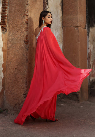 Devanshi coral pink one-shoulder kaftan