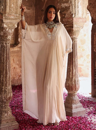 Vidhi ivory embellished kaftan