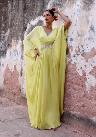 Manat neon green embellished kaftan