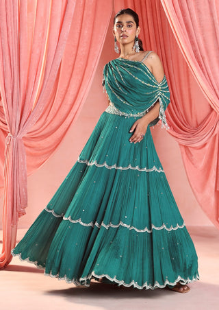 Natasha emerald green tiered skirt and blouse