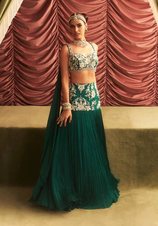 Sonal emerald green embellished choli and lehenga