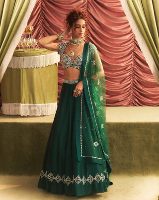 Simran emerald green embellished lehenga set