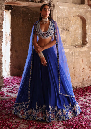 Meera electric blue embellished lehenga set