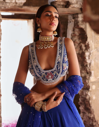 Meera electric blue embellished lehenga set