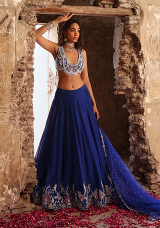 Meera electric blue embellished lehenga set