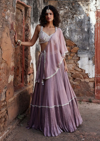 Mirella lilac asymmetric cape with choli and skirt