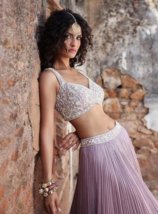 Mirella lilac asymmetric cape with choli and skirt