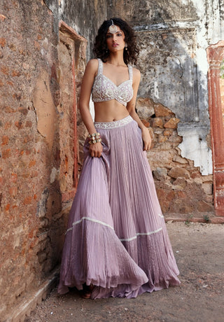 Mirella lilac asymmetric cape with choli and skirt