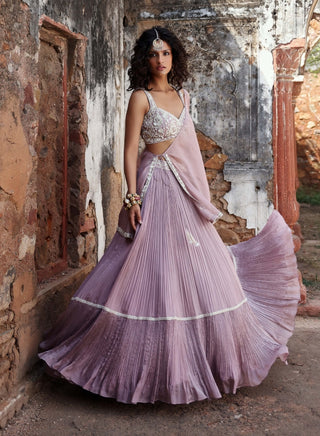 Mirella lilac asymmetric cape with choli and skirt