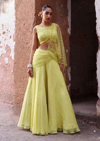 Mahi neon green skirt with choli and draped dupatta